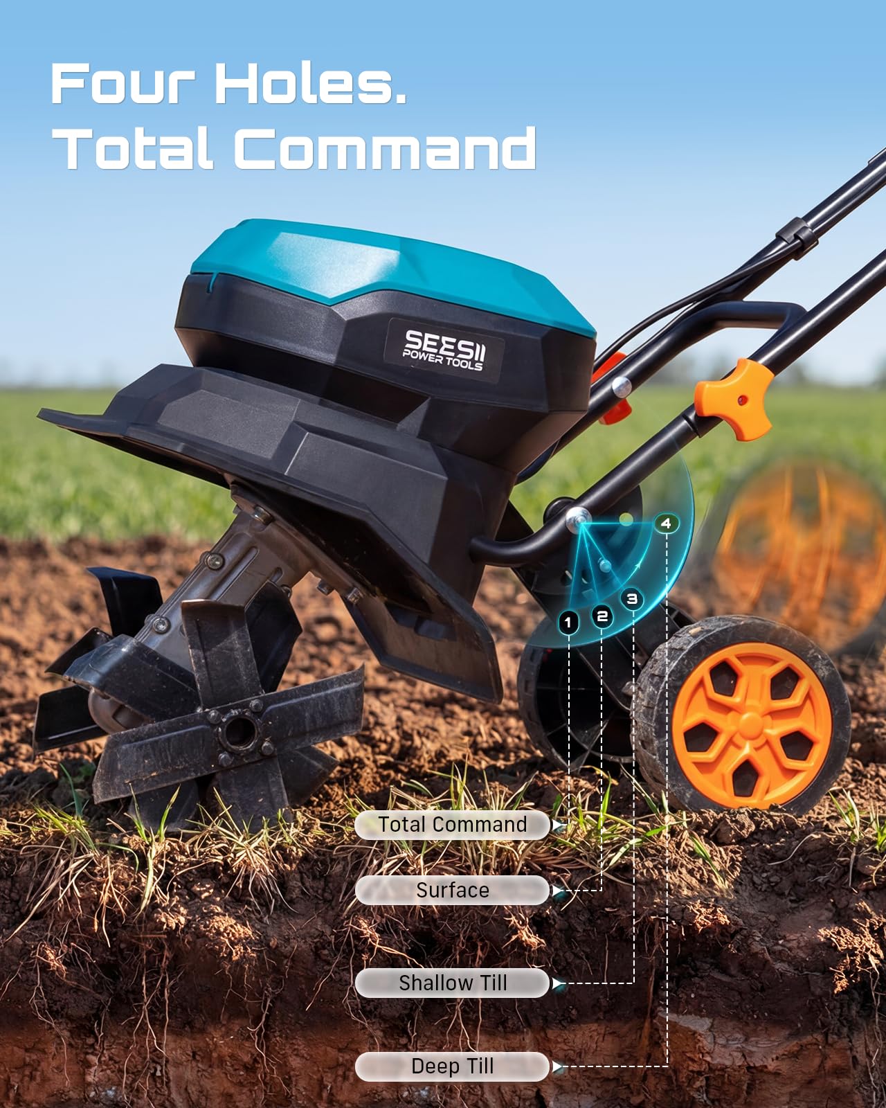 Seesii adjustable wheel depth control for precise tilling depth