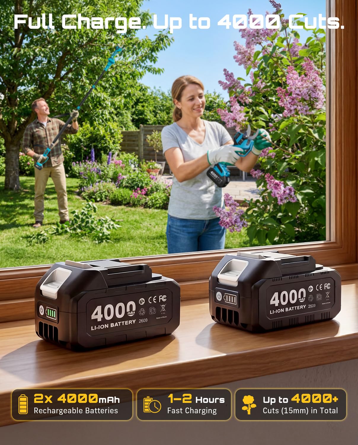 Seesii built-in LED work light illuminating shaded pruning area
