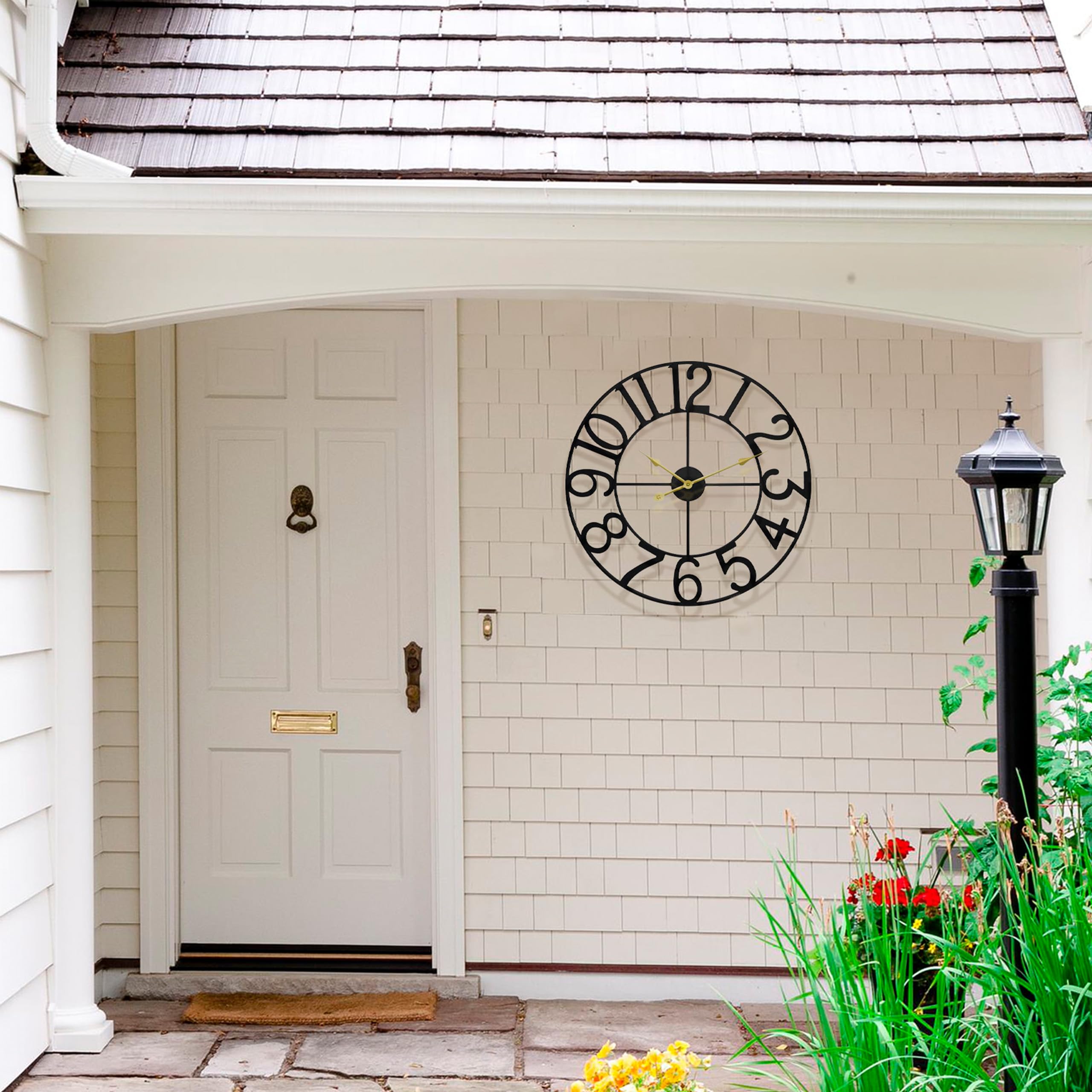 Seesure clock mounted on backyard fence demonstrating sturdy outdoor installation