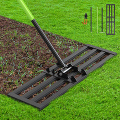 Seeutek front view of 35x10 lawn leveling rake showing sturdy head and profile benefit durability