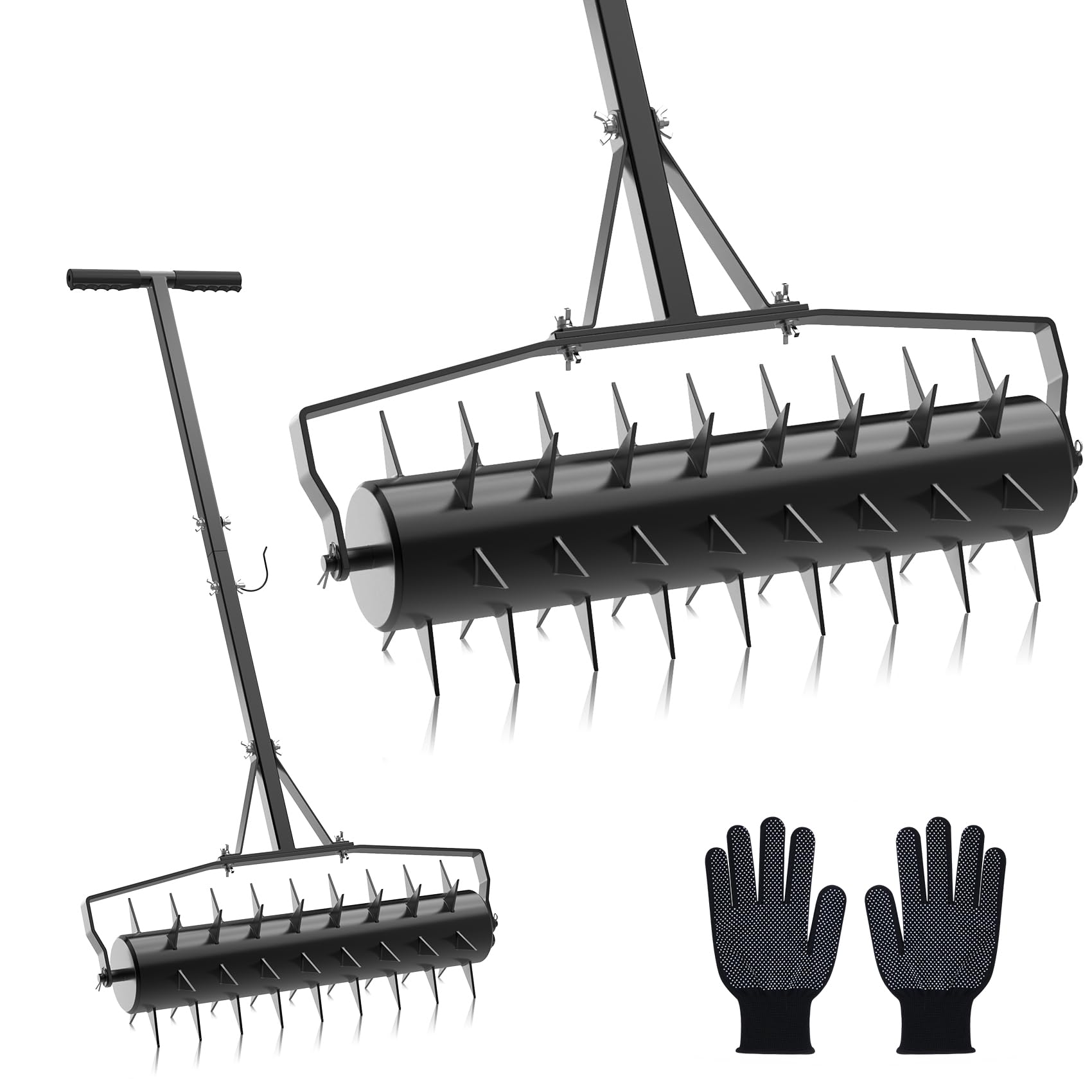Seeutek front roller view showing spikes and width for faster aeration
