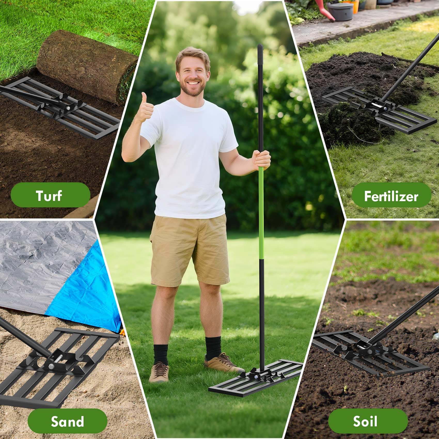 Seeutek rake in use spreading topsoil for faster, uniform coverage