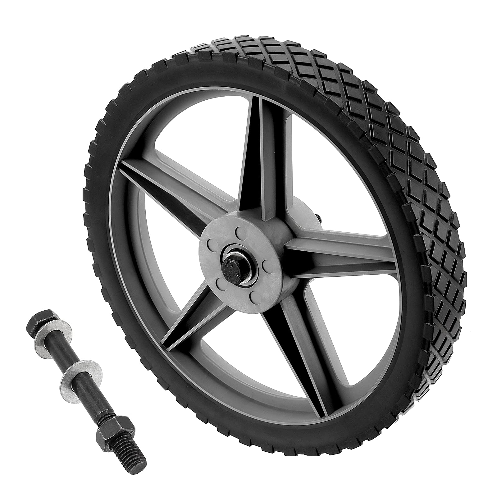 SEHOI wheel installed on push mower for quieter, low-maintenance operation
