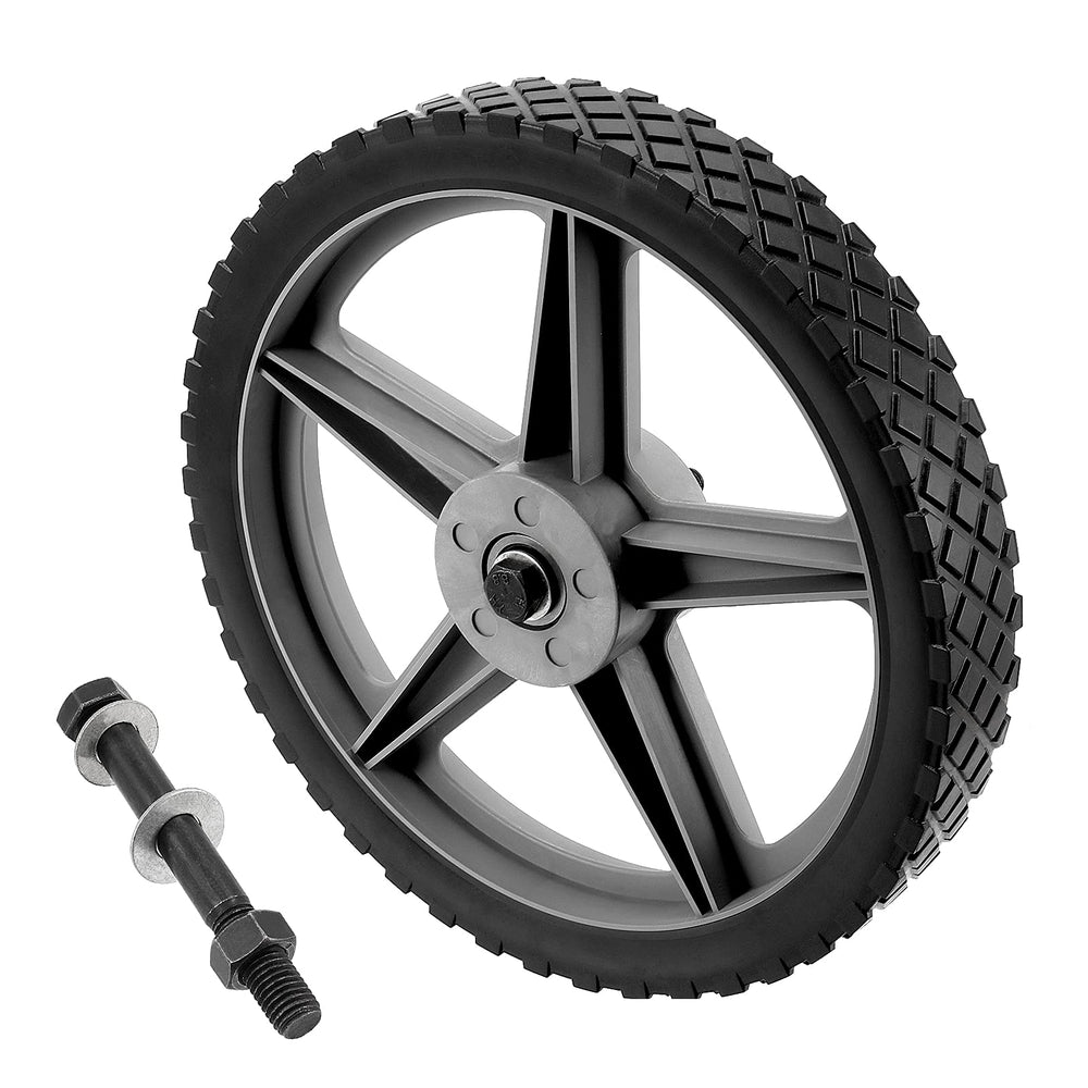 SEHOI wheel installed on push mower for quieter, low-maintenance operation