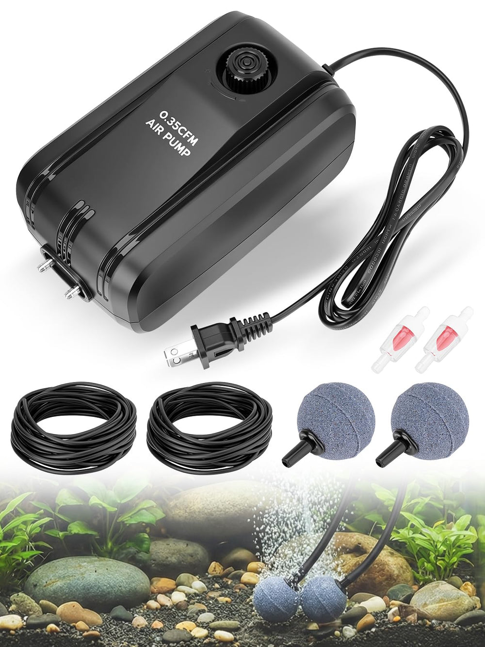 Sejaede pump front view with accessories showing compact reliable aeration
