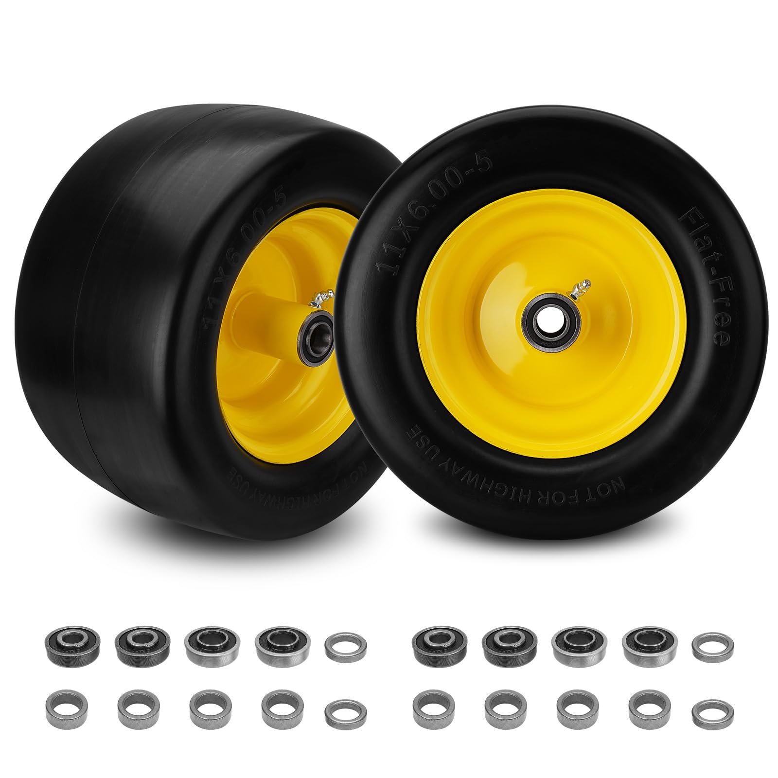 Sejaede front view of tire and wheel showing durable polyurethane and neat finish