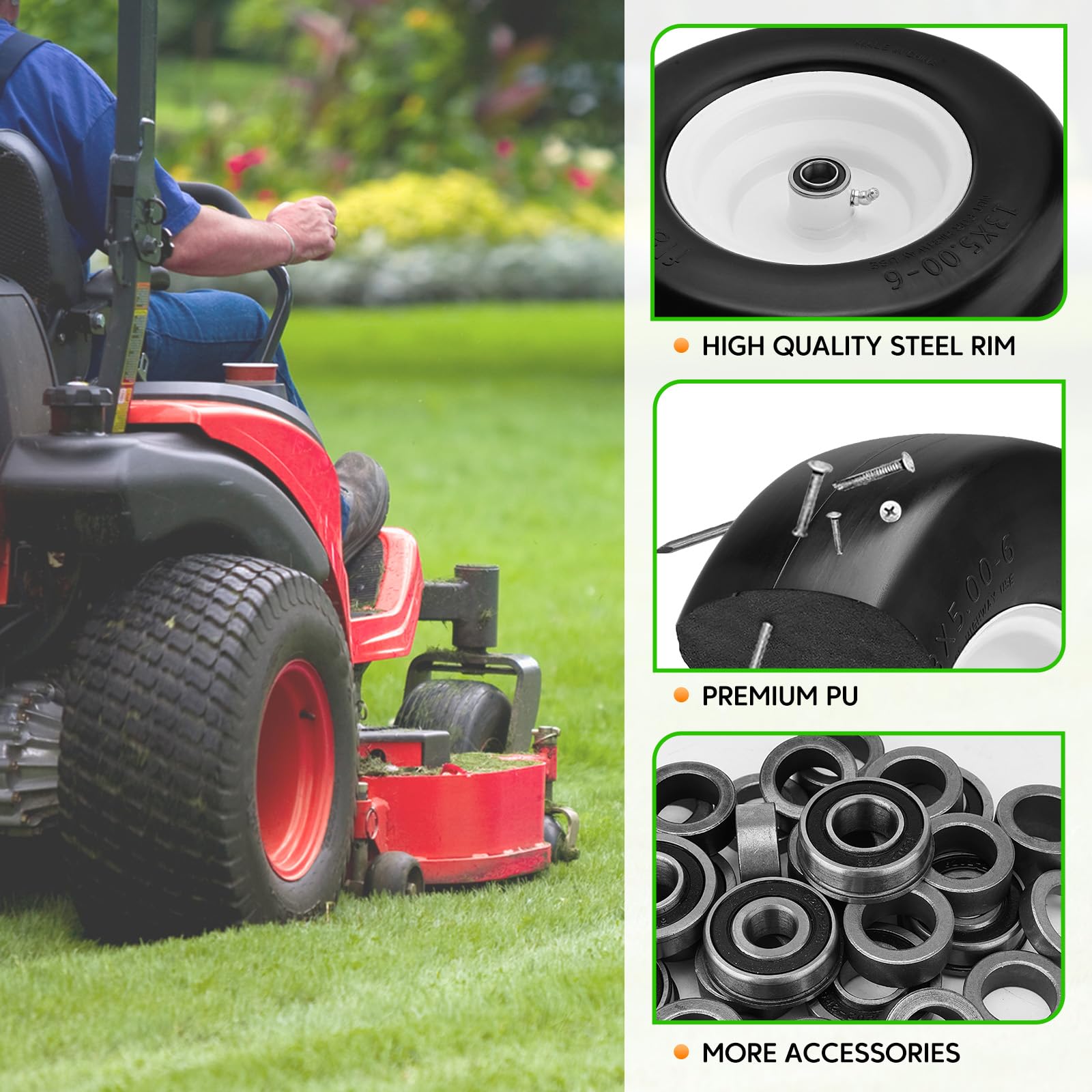Sejaede lifestyle garden setting showing durable tires protecting turf benefit