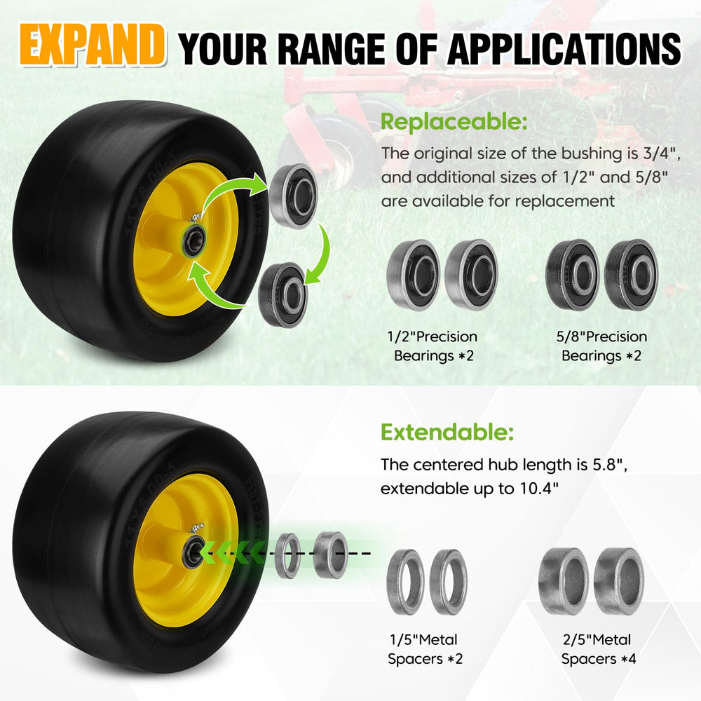 Sejaede wheel mounted on a zero-turn mower demonstrating immediate replacement benefit