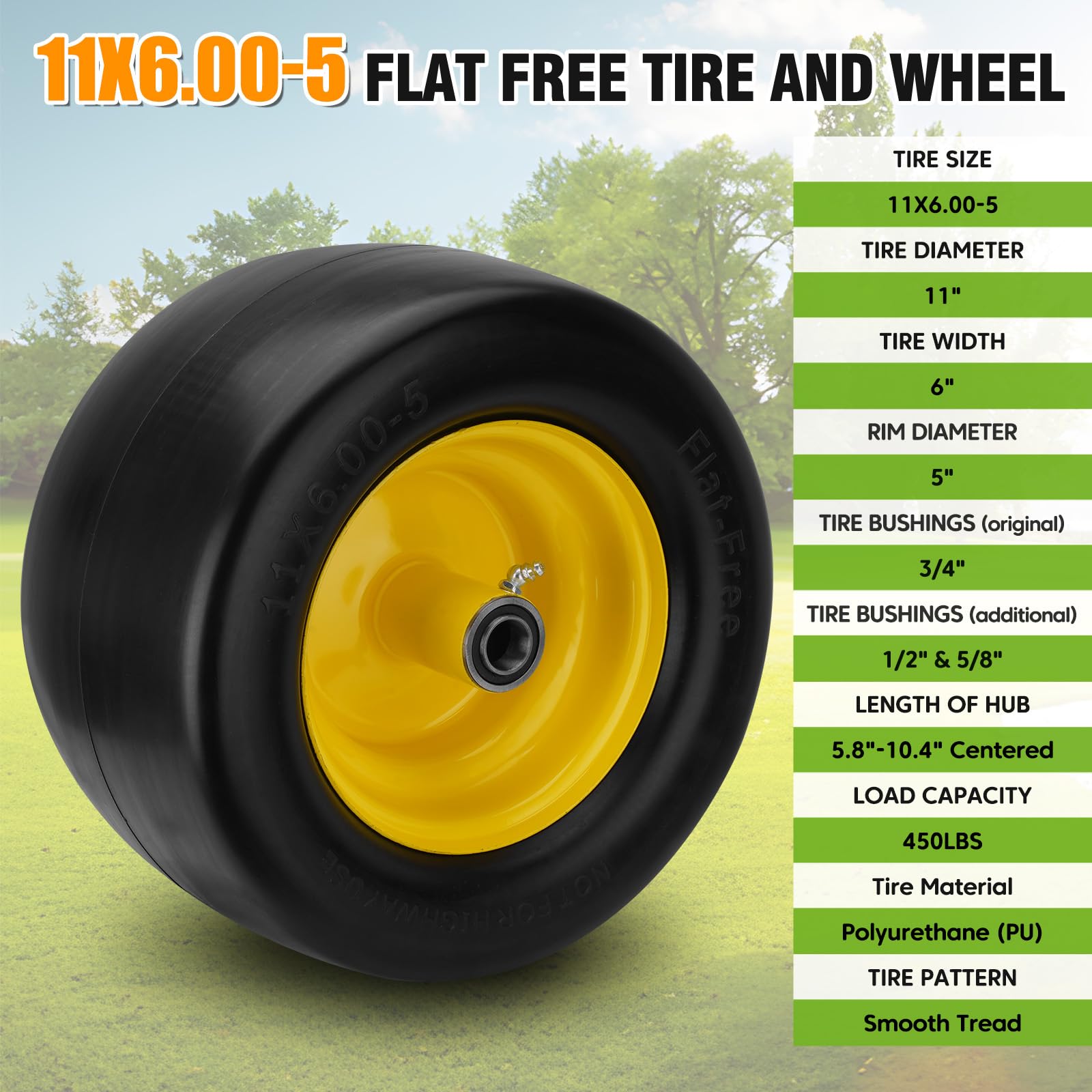 Sejaede side profile showing smooth tread that protects lawn surfaces