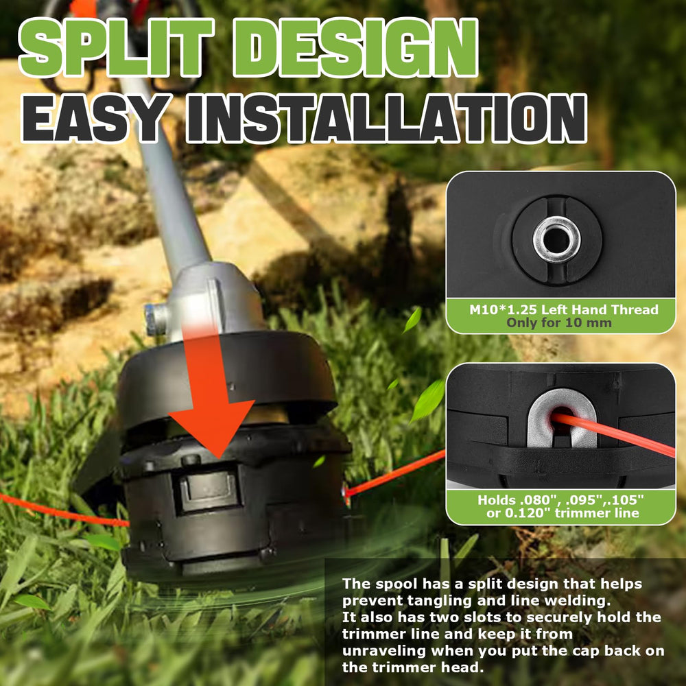 Sejaede trimmer head installed on straight shaft trimmer showing ready-to-use benefit