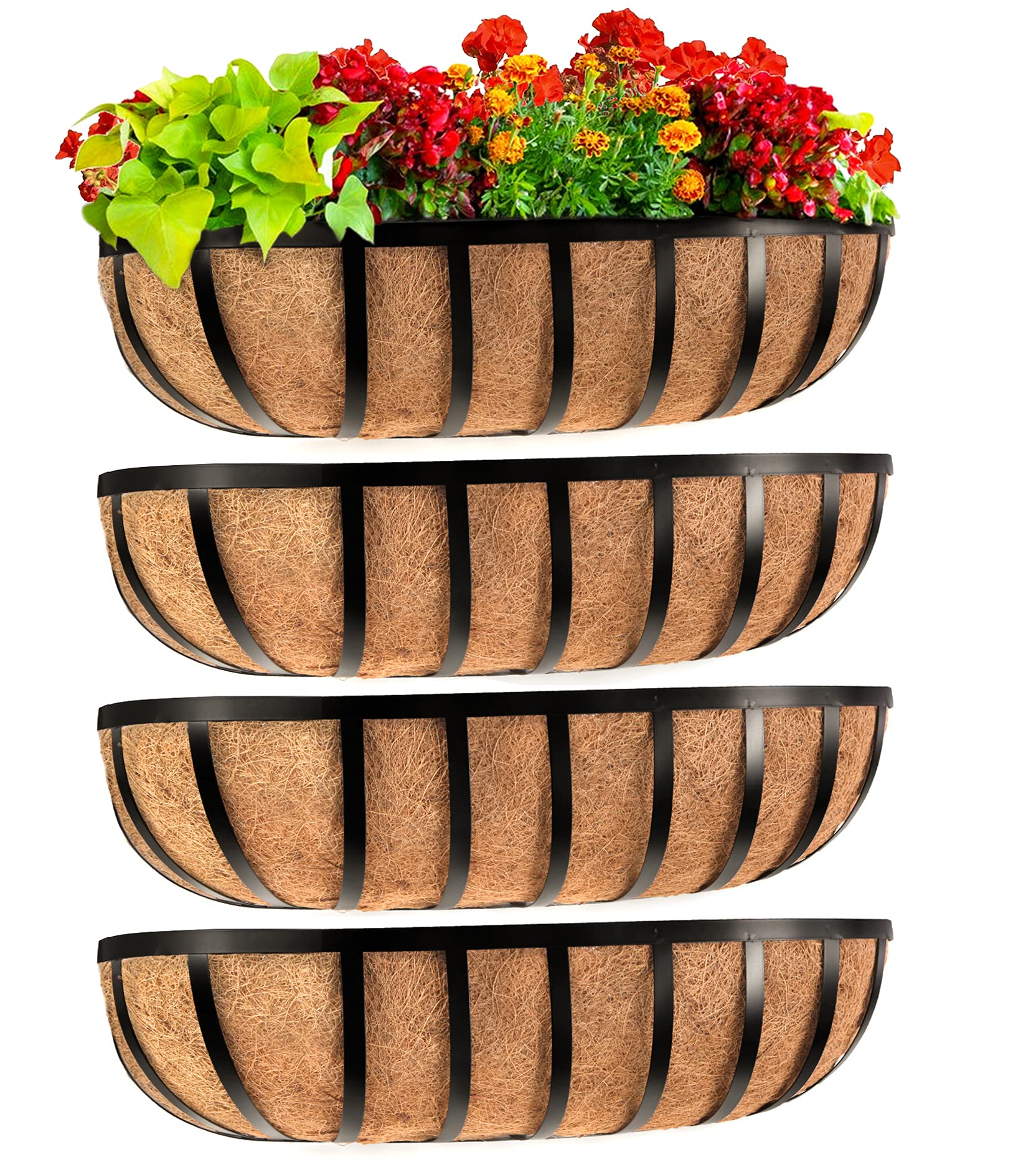 Sekcen front view of 24-inch railing planter showing neat flower display benefit