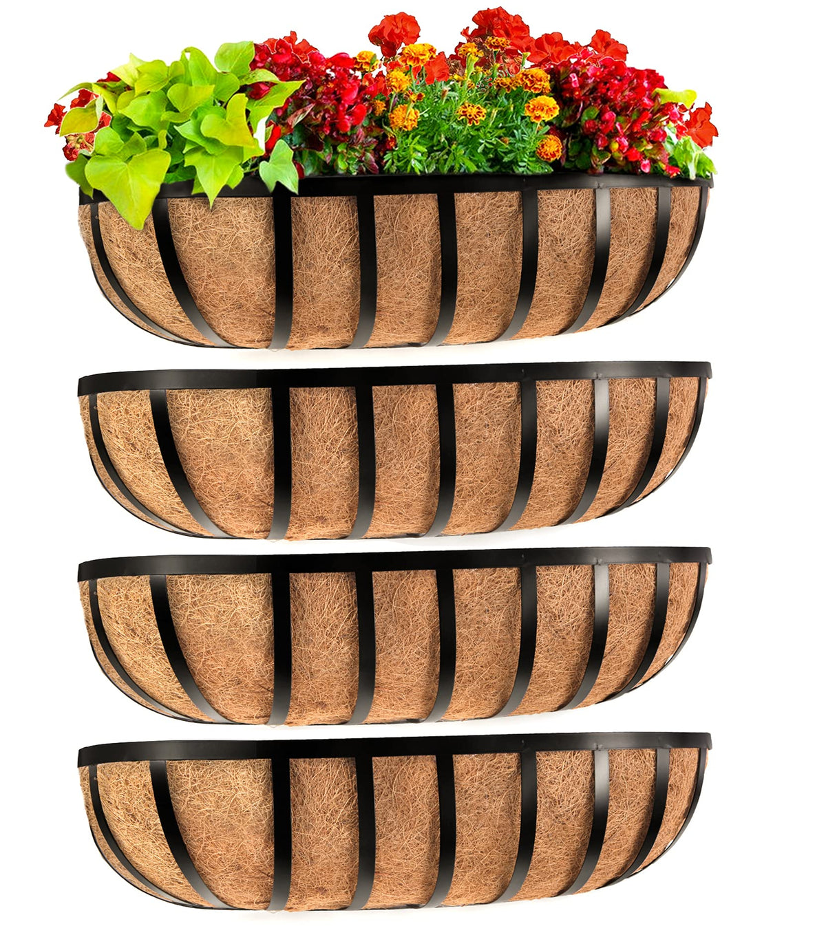 Sekcen front view of 24-inch railing planter showing neat flower display benefit