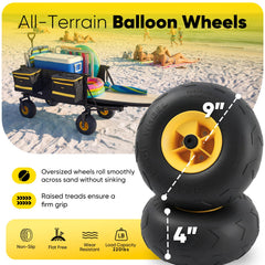 Sekey 9-inch sand-proof wheel close-up demonstrating deep tread for traction