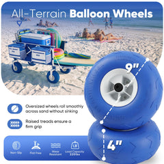 Sekey tire close-up showing 9-inch balloon wheel benefit: floats on sand easily