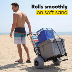 Sekey closeup of 12-inch balloon tire improving glide over sand and soft ground