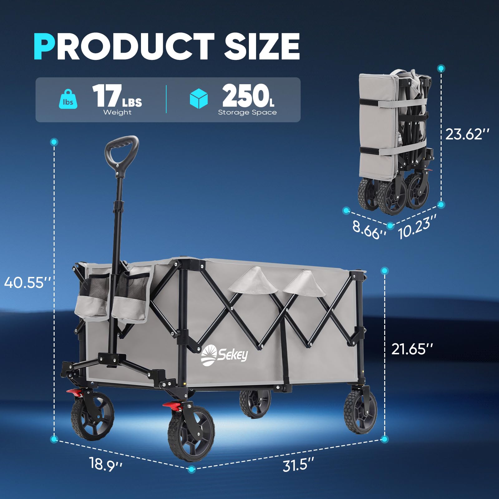 Sekey folded compact wagon in car trunk for easy transport and storage