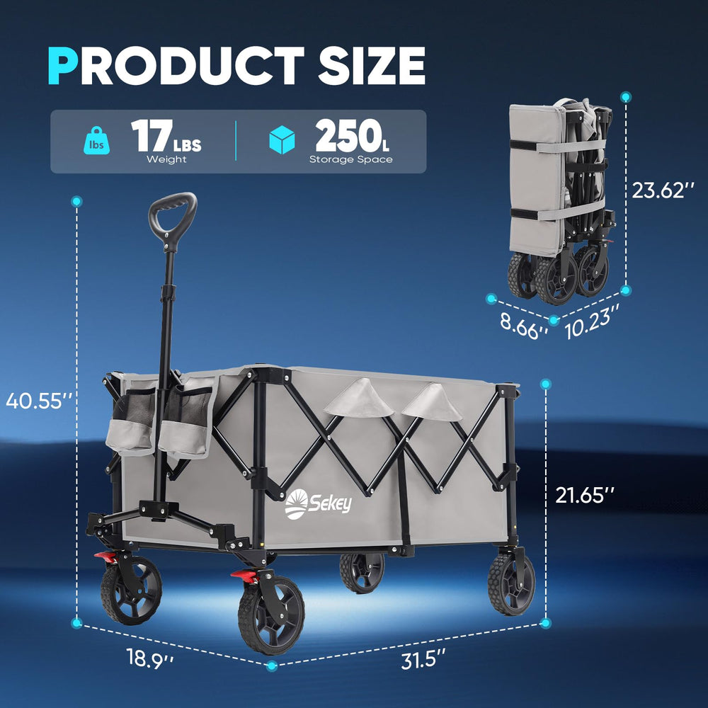 Sekey folded compact wagon in car trunk for easy transport and storage