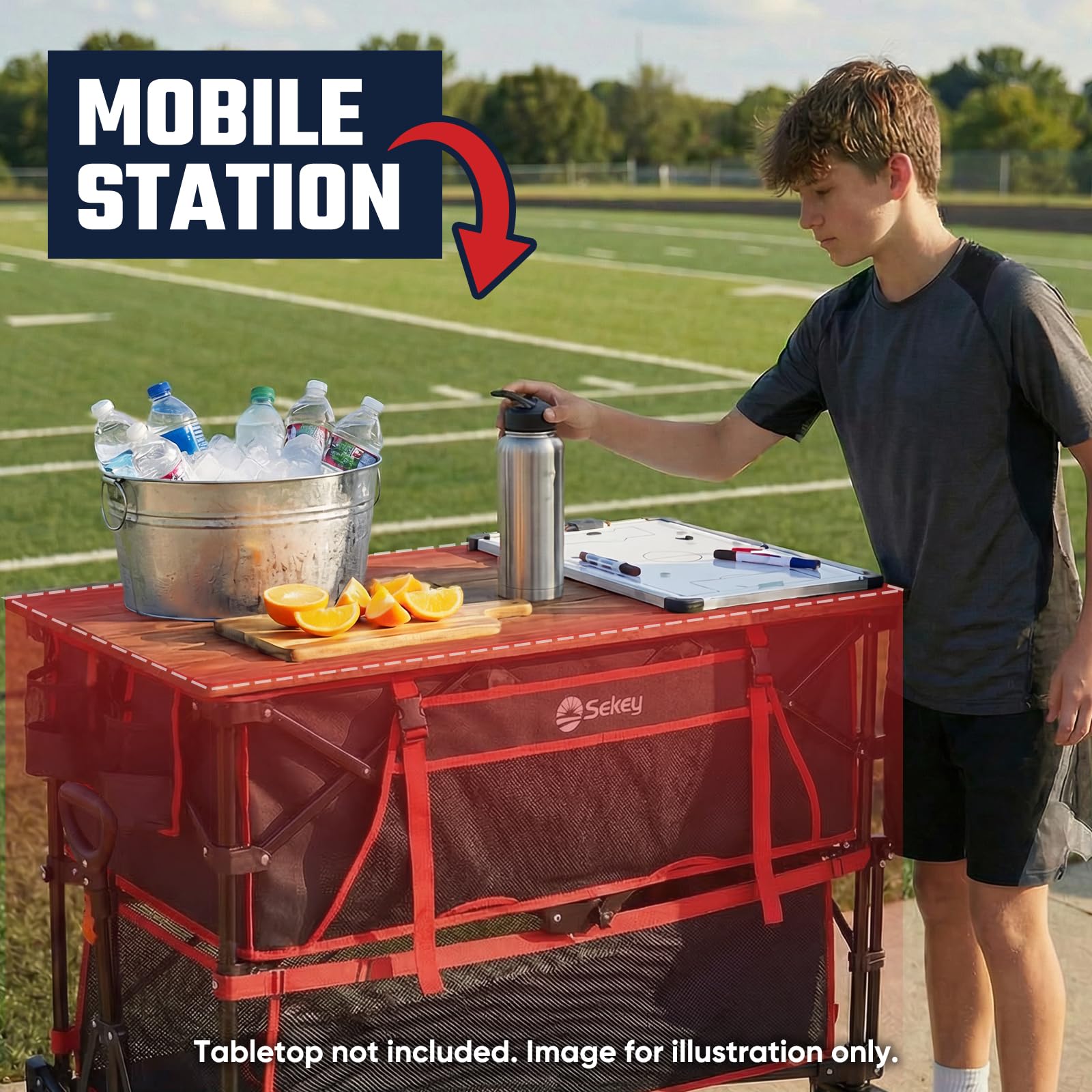 Sekey folded wagon stored in car trunk for compact portability