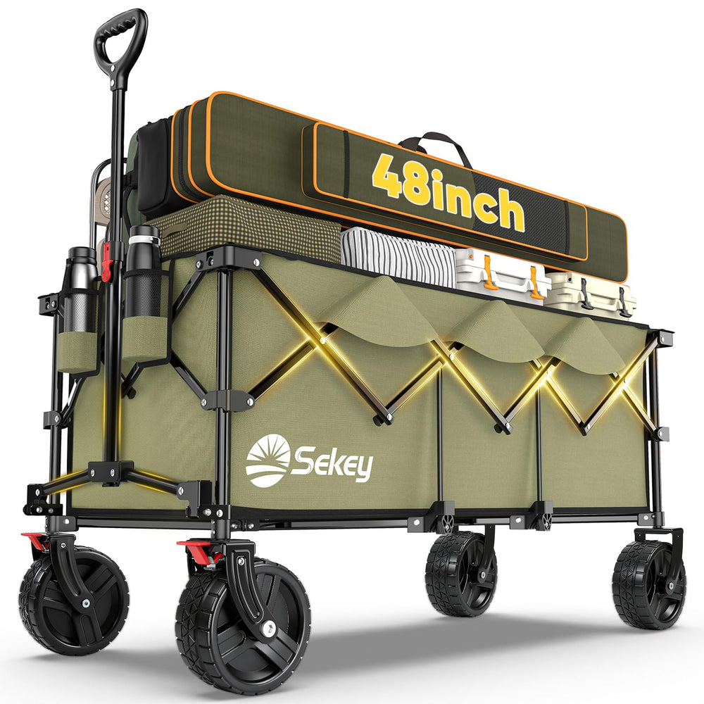 Sekey front view showing full-size khaki wagon and heavy-duty utility benefit