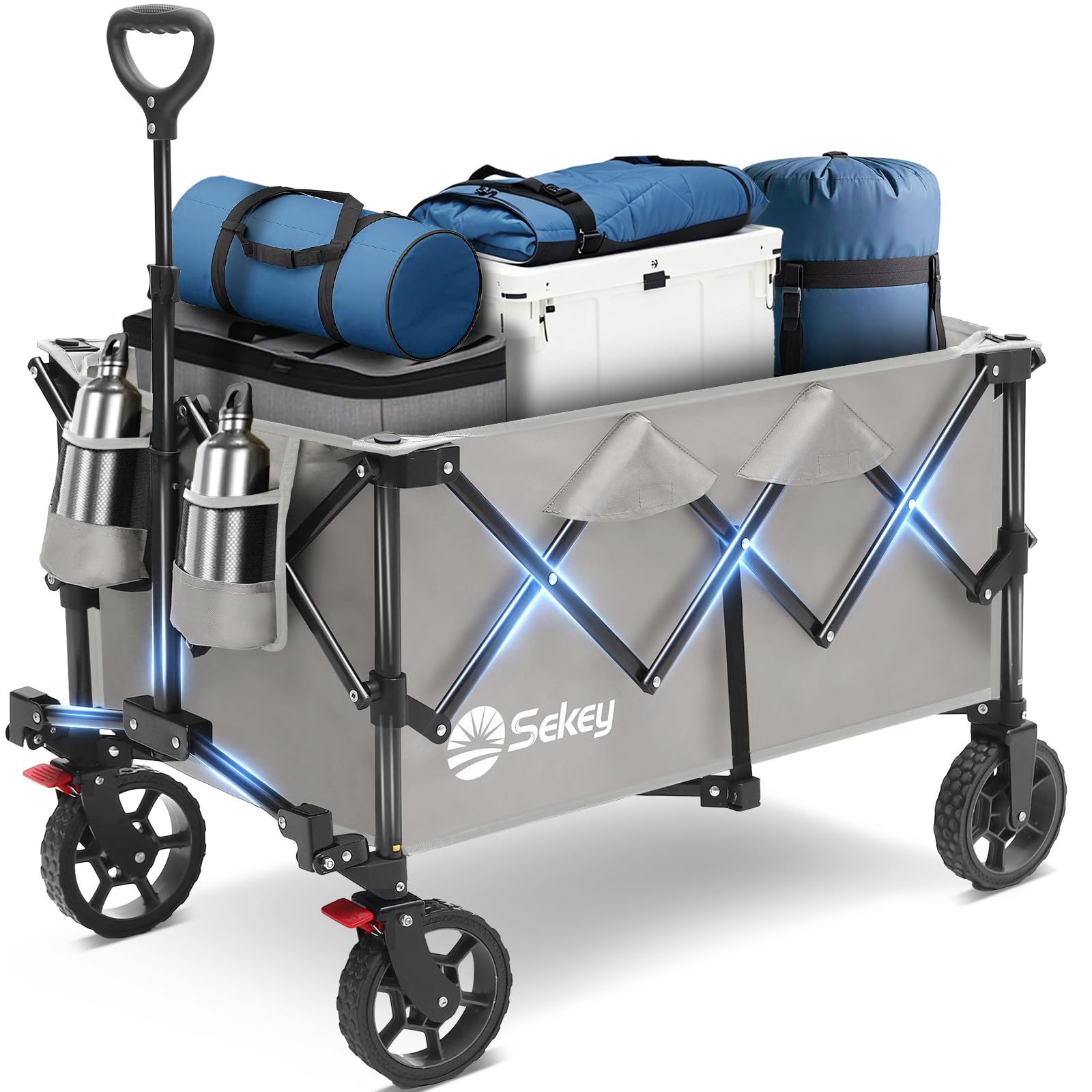 Sekey front view of gray wagon showing sturdy frame and large cargo area
