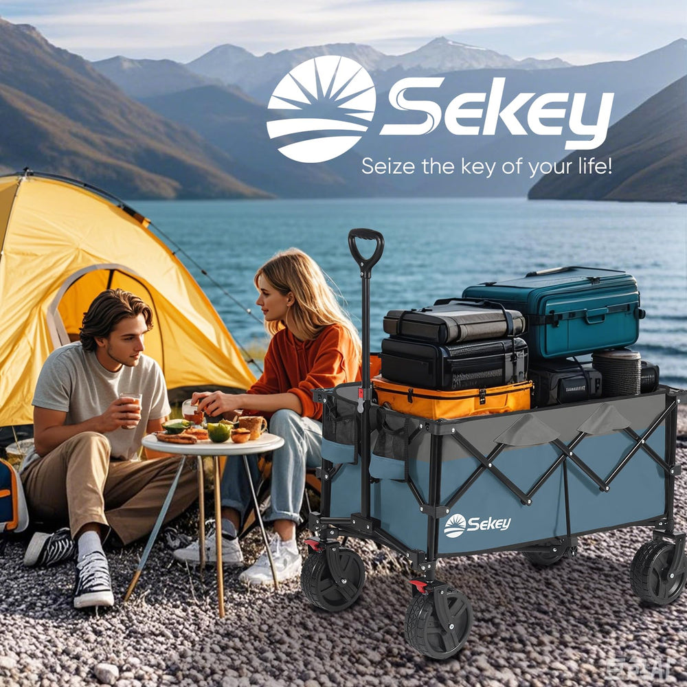 Sekey lifestyle at beach carrying chairs and cooler with effortless sand travel