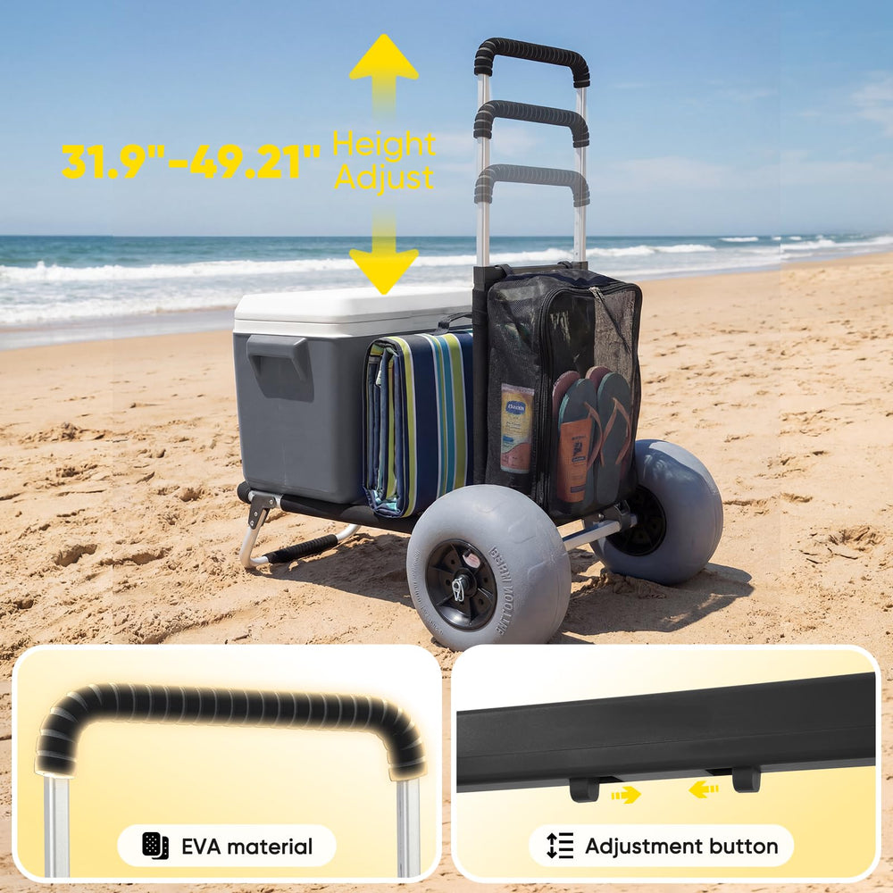 Sekey loaded with cooler and chairs illustrating large capacity and stability