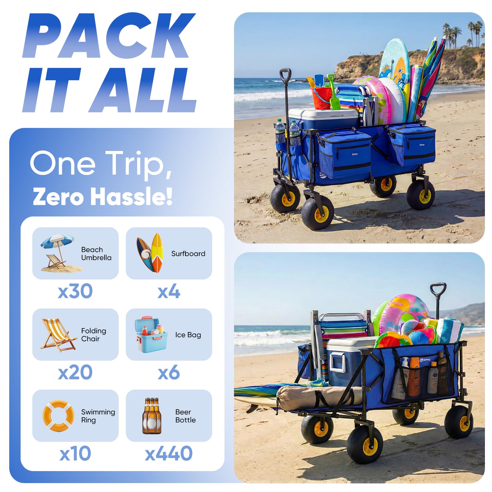 Sekey open-back tailgate loaded with surfboard for easy oversized gear transport