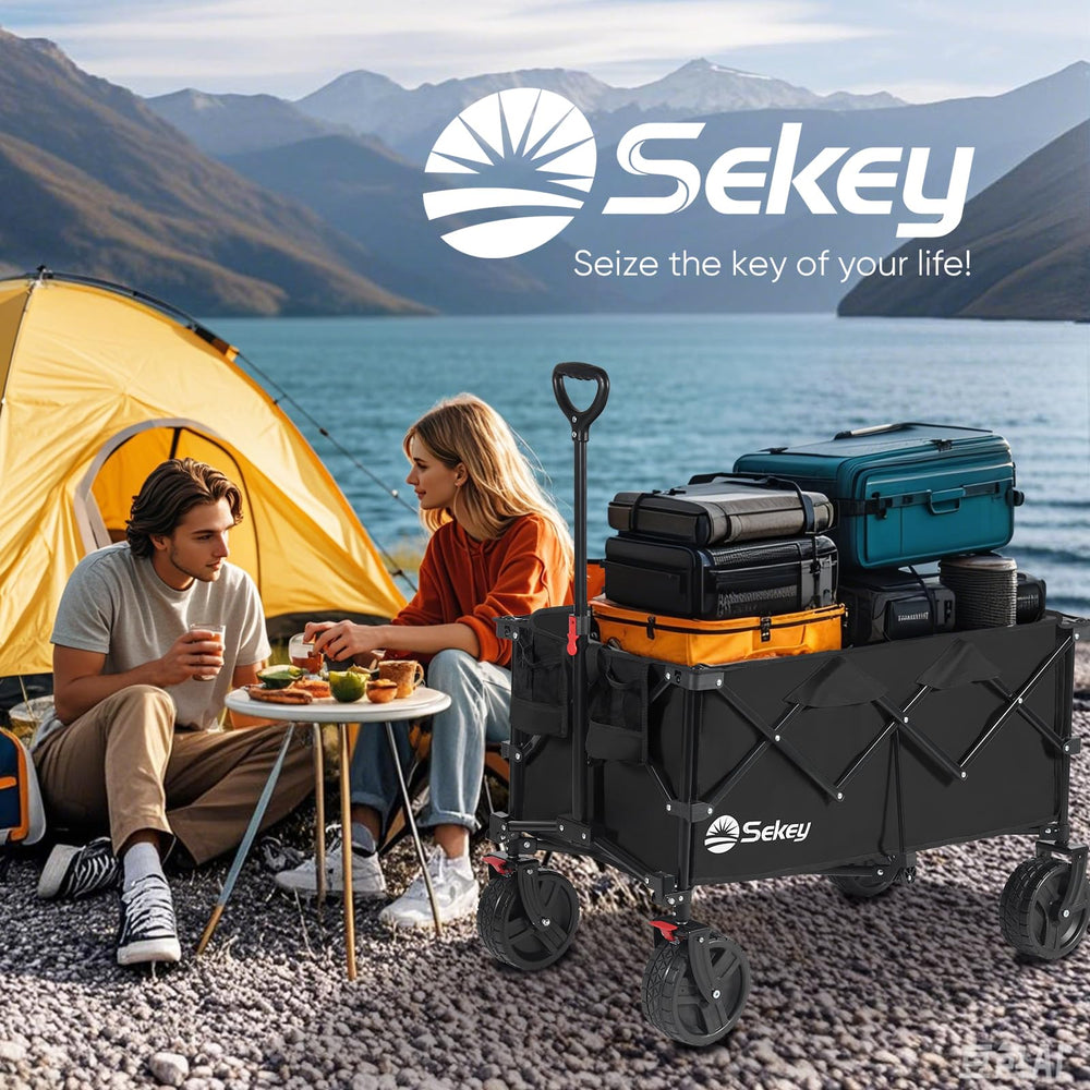 Sekey wagon on sandy beach in use showing easy all-terrain rolling