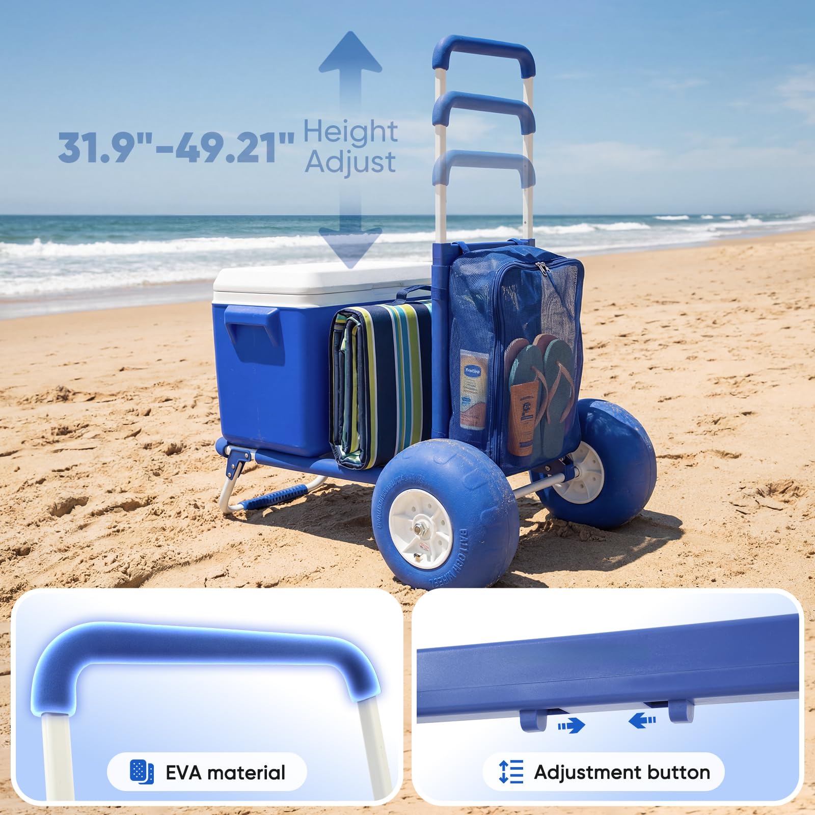 Sekey wagon rolling on sandy shore for reliable flotation