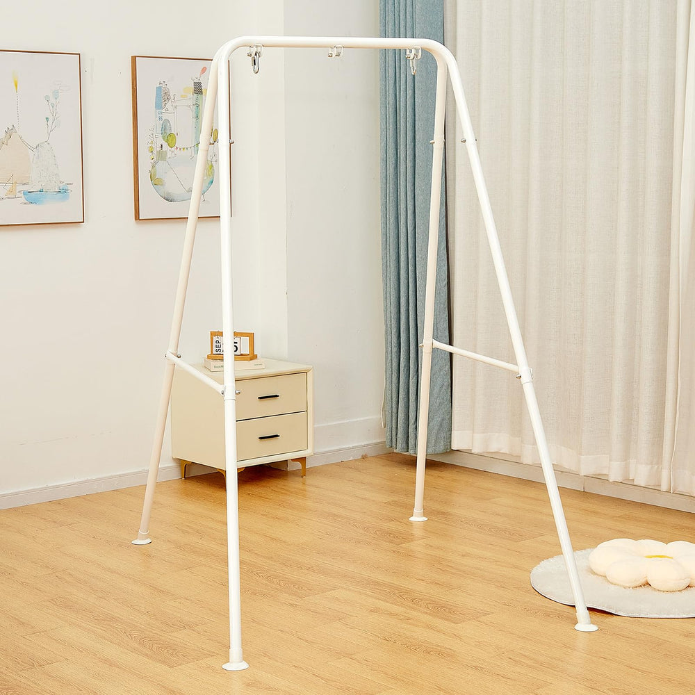 SELFLA front view of white foldable hammock stand showing stability and style