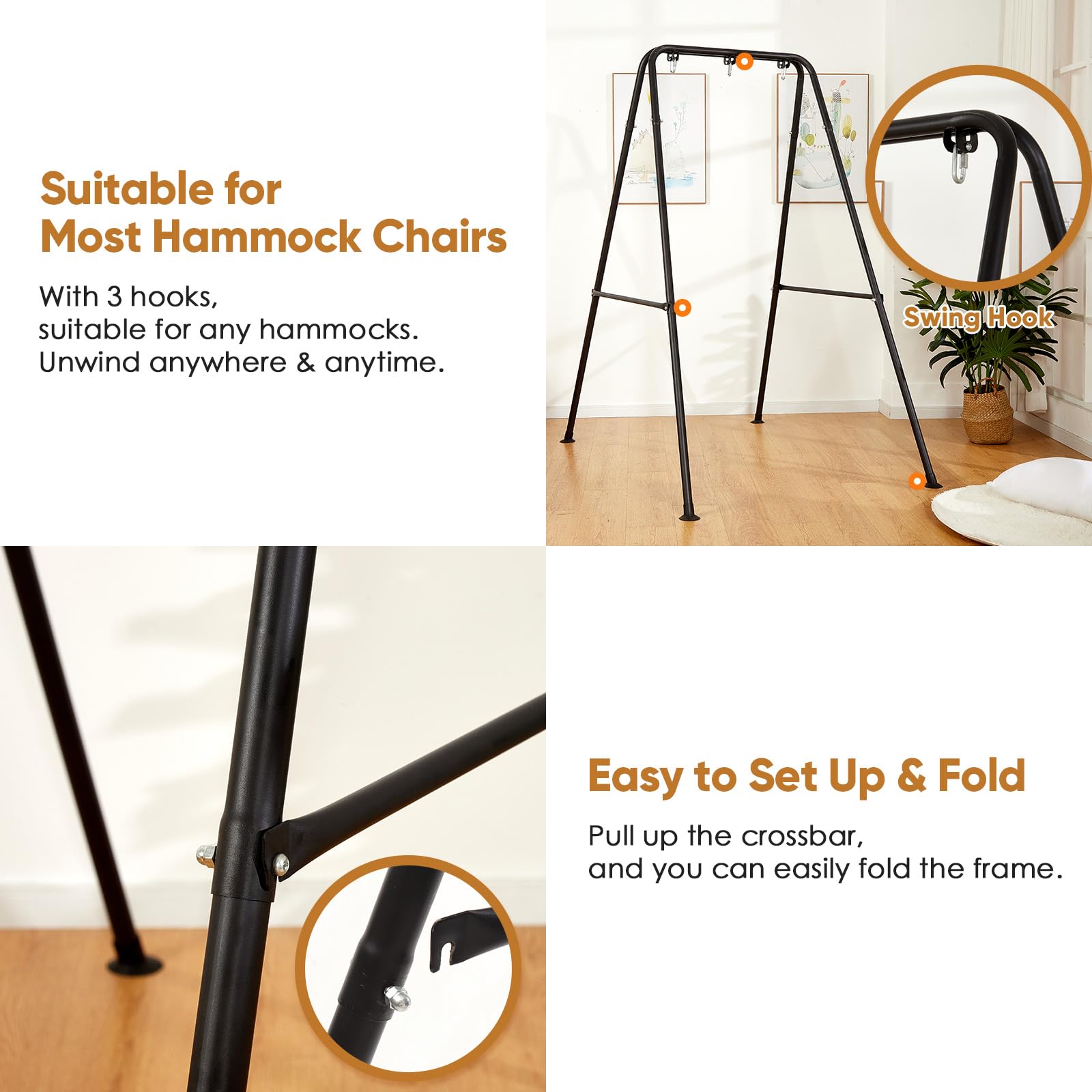 SELFLA stand supporting hammock chair on patio for portable comfort benefit
