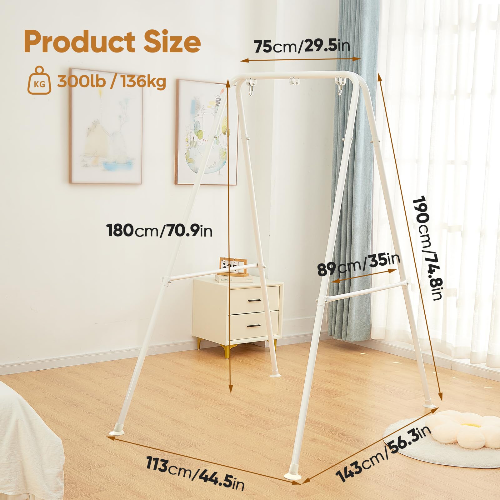 SELFLA stand next to chair for size comparison and fit reference
