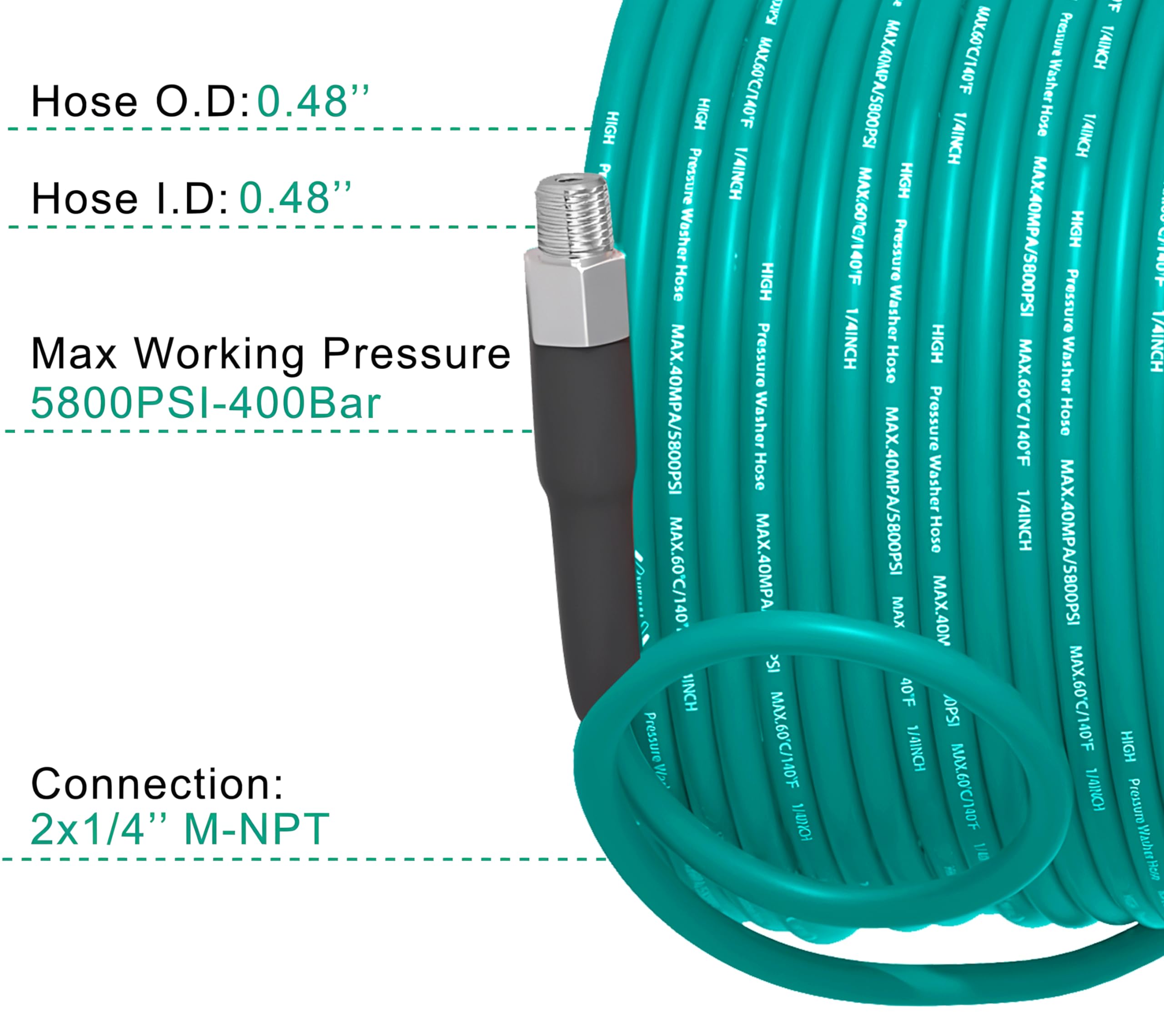 Selkie 100ft coiled 1/4" hose demonstrating long reach and flexibility