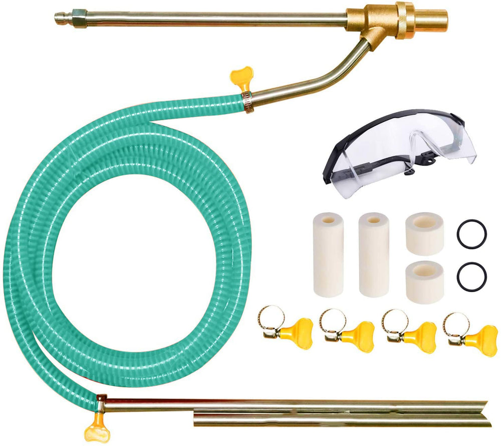 Selkie sandblaster front view showing gun and attachments for durable cleaning
