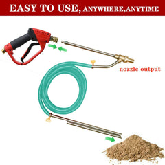 Selkie sandblaster in use on metal panel demonstrating effective rust removal