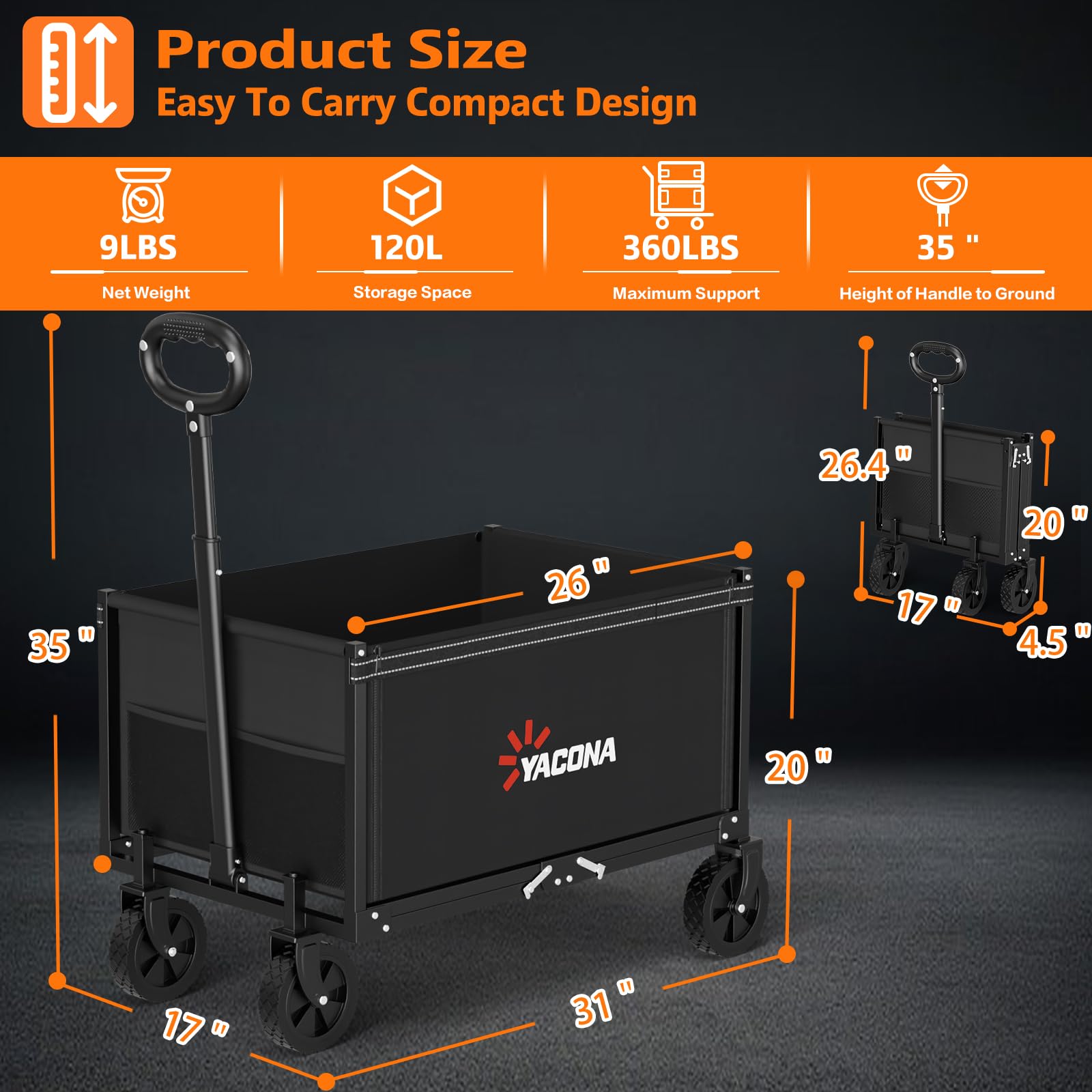 Semoprus folded wagon inside car trunk showing space-saving convenience