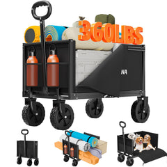 Semoprus front view folded wagon showing compact portability and trunk-ready size