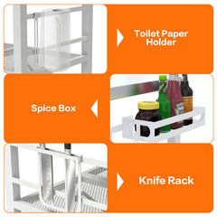 Semoprus storage racks and accessories displaying organized spice and tool access benefit