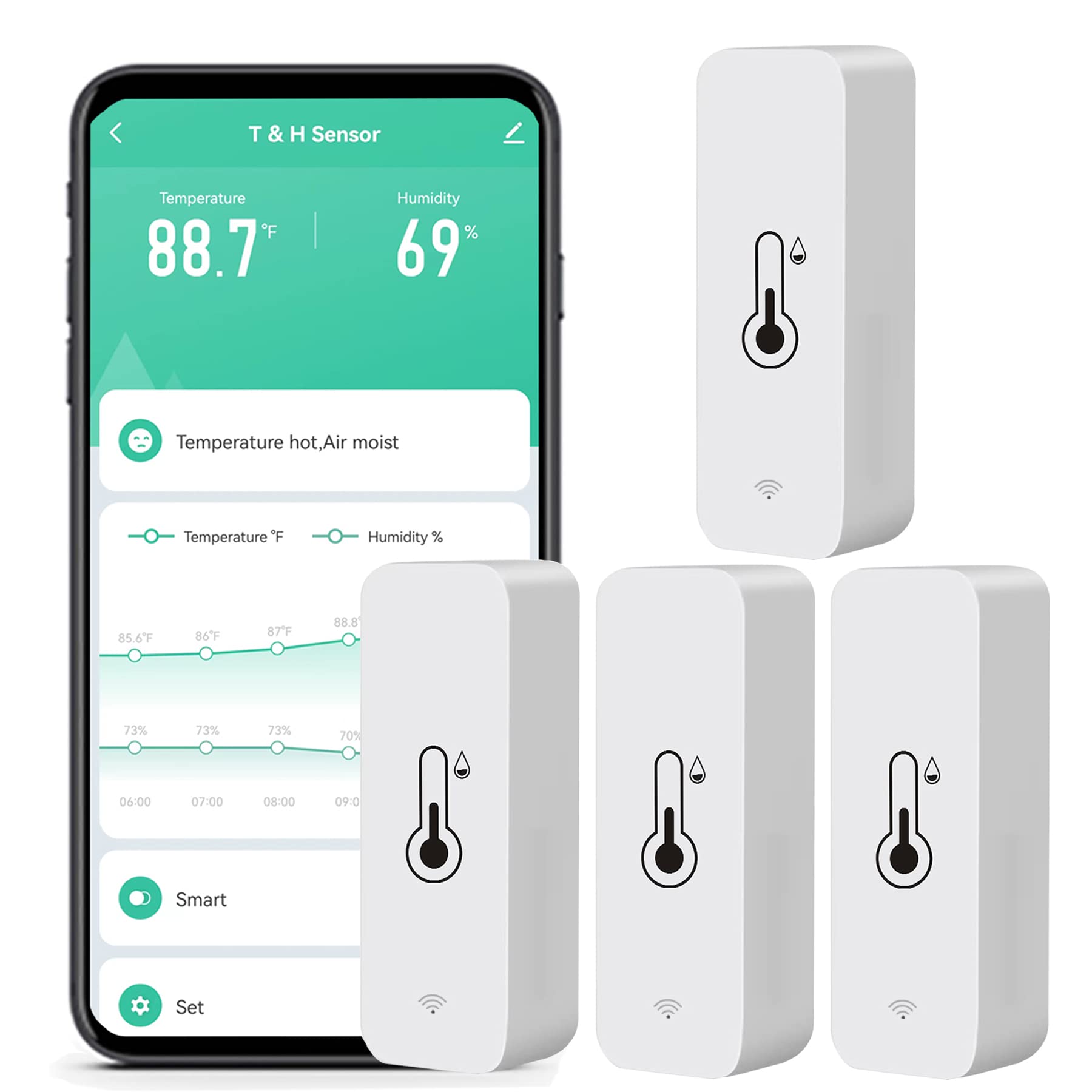 SENCKIT front display pack of four showing clear readings and easy setup benefit