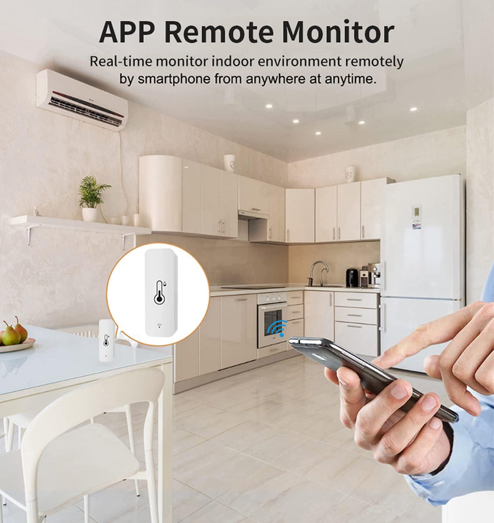 SENCKIT mounted on living room wall monitoring climate with hands-free alerts benefit