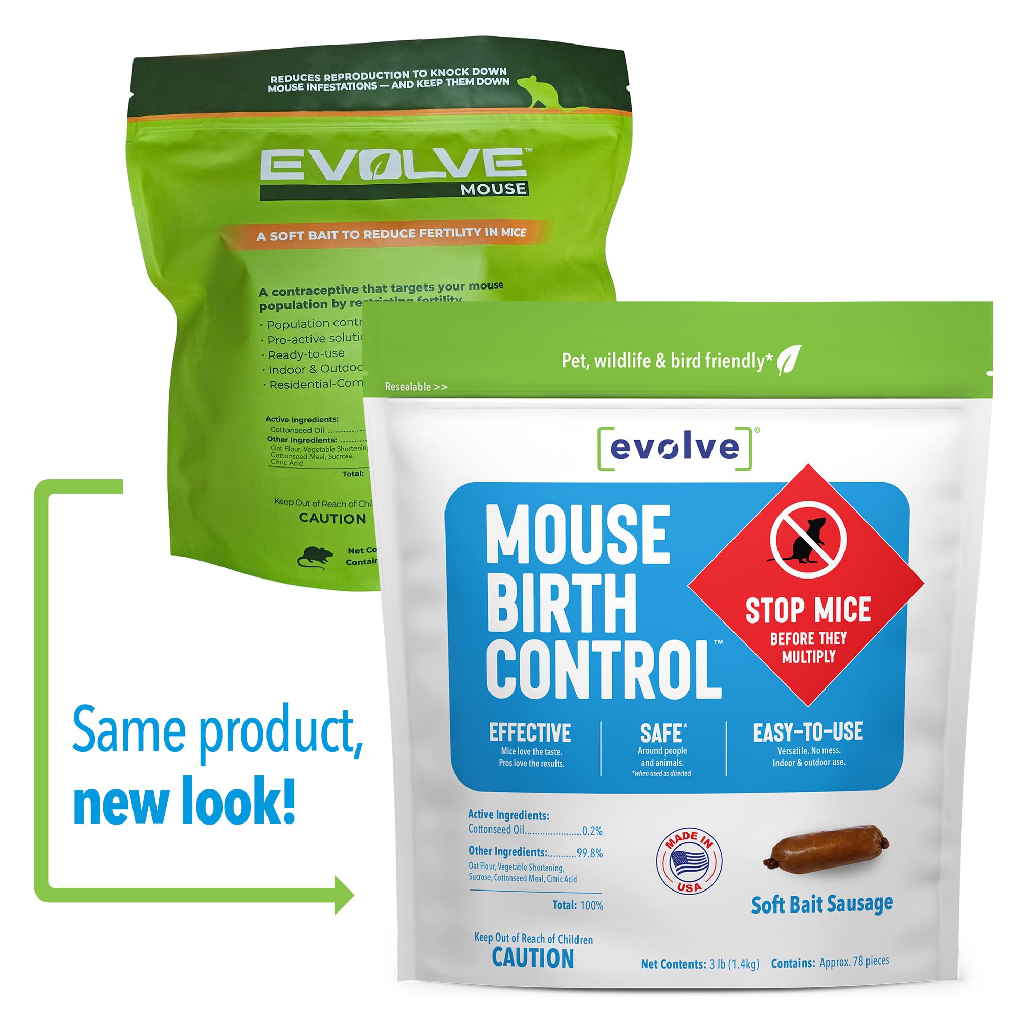 SenesTech EVOLVE sausage close-up texture, highlights palatable, food-grade bait