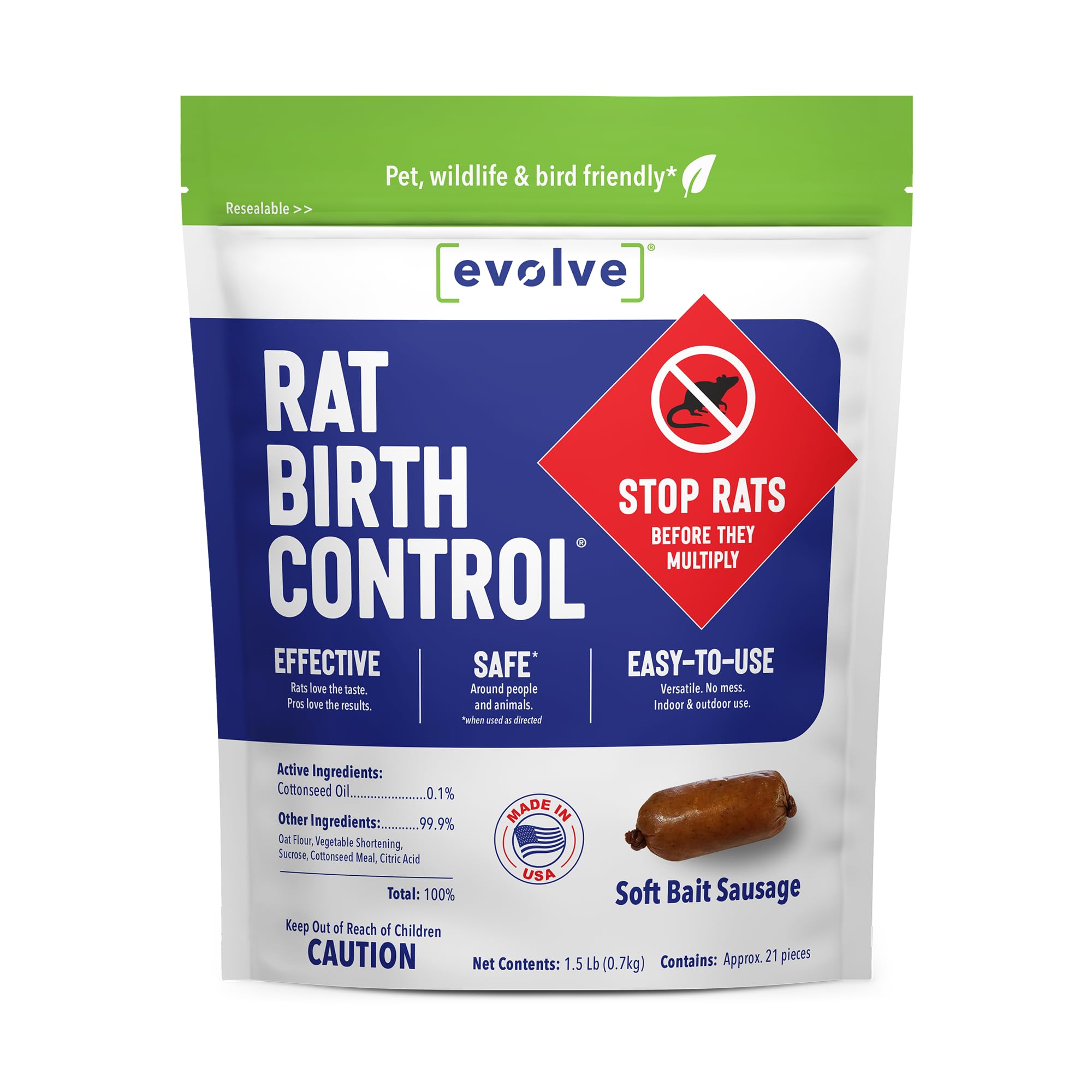 SenesTech EVOLVE front packaging showing 1.5 lb box and branding benefits