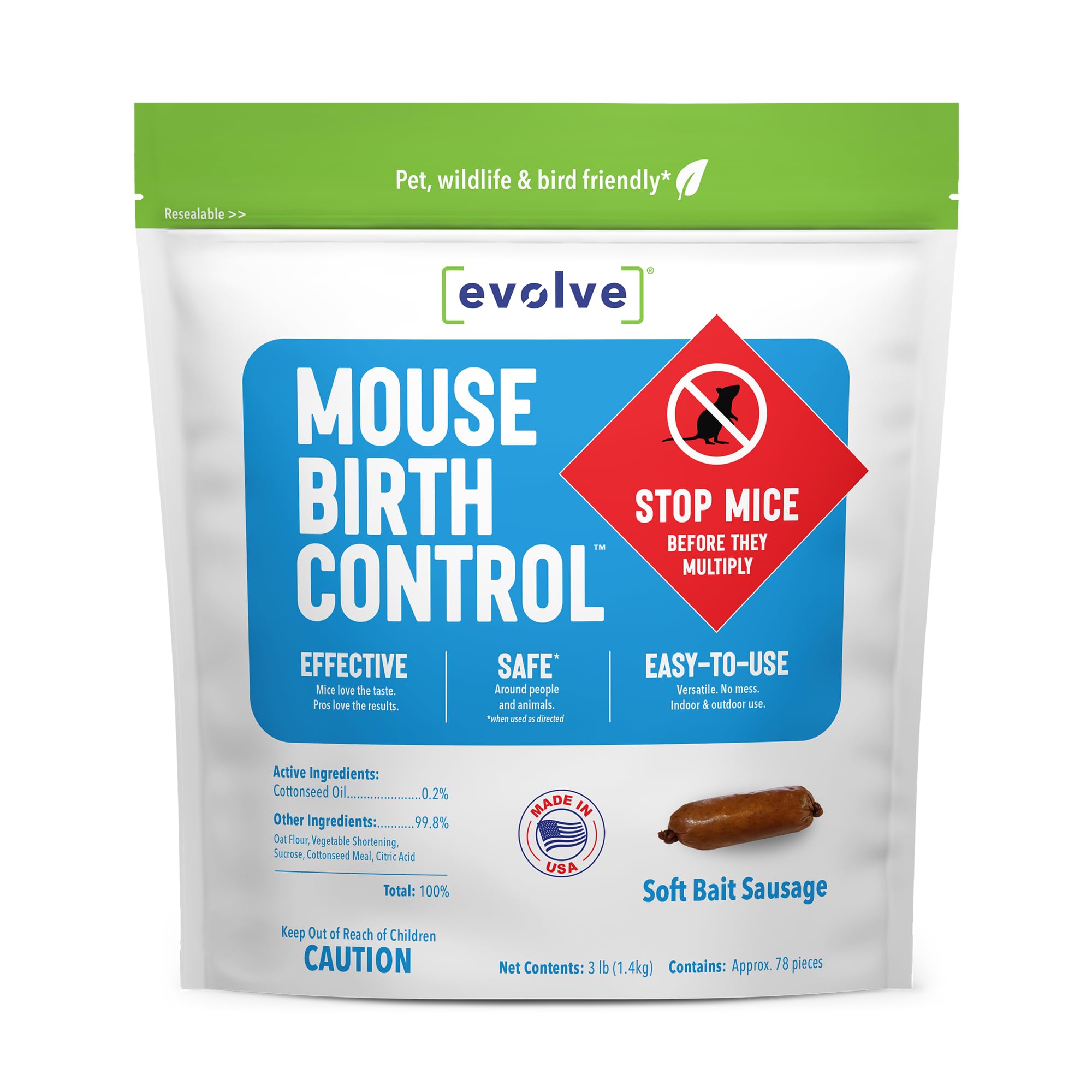 SenesTech EVOLVE front packaging showing product and weight, communicates long-term control