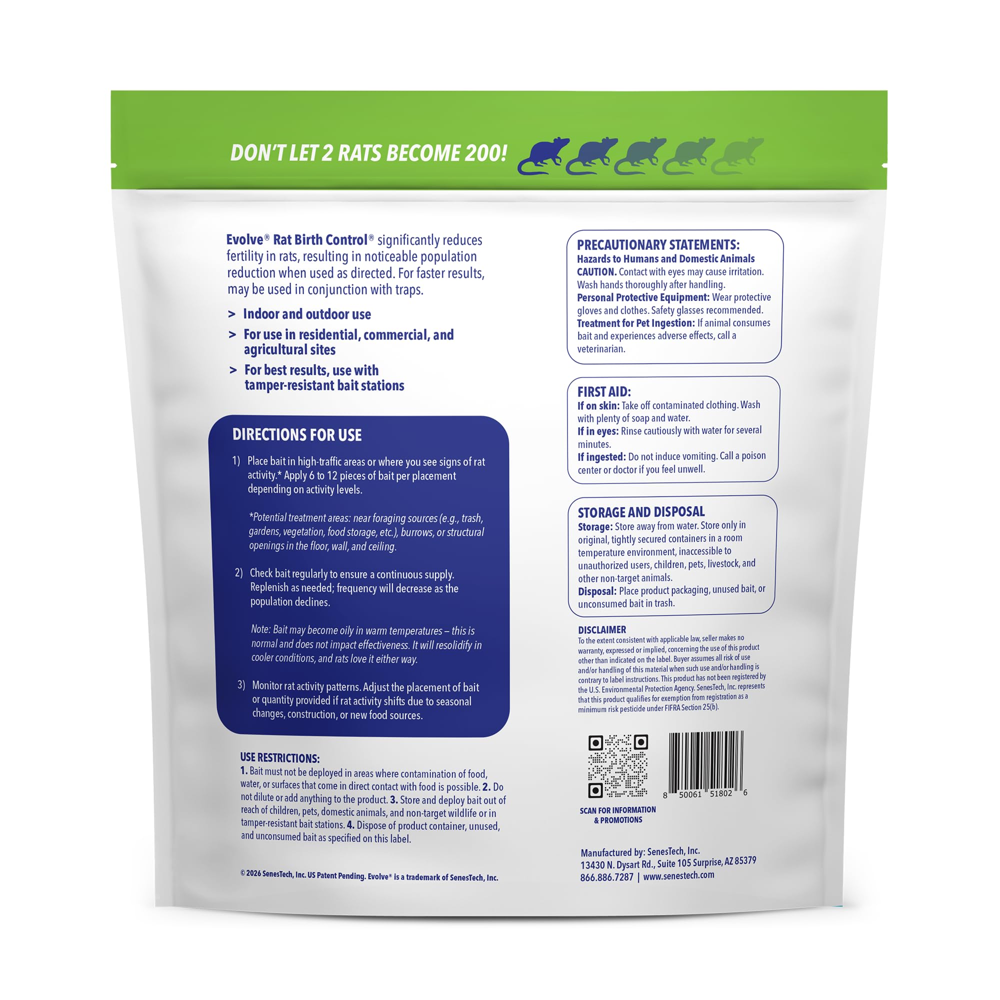 SenesTech EVOLVE label close-up showing EPA 25(b) designation and ingredients