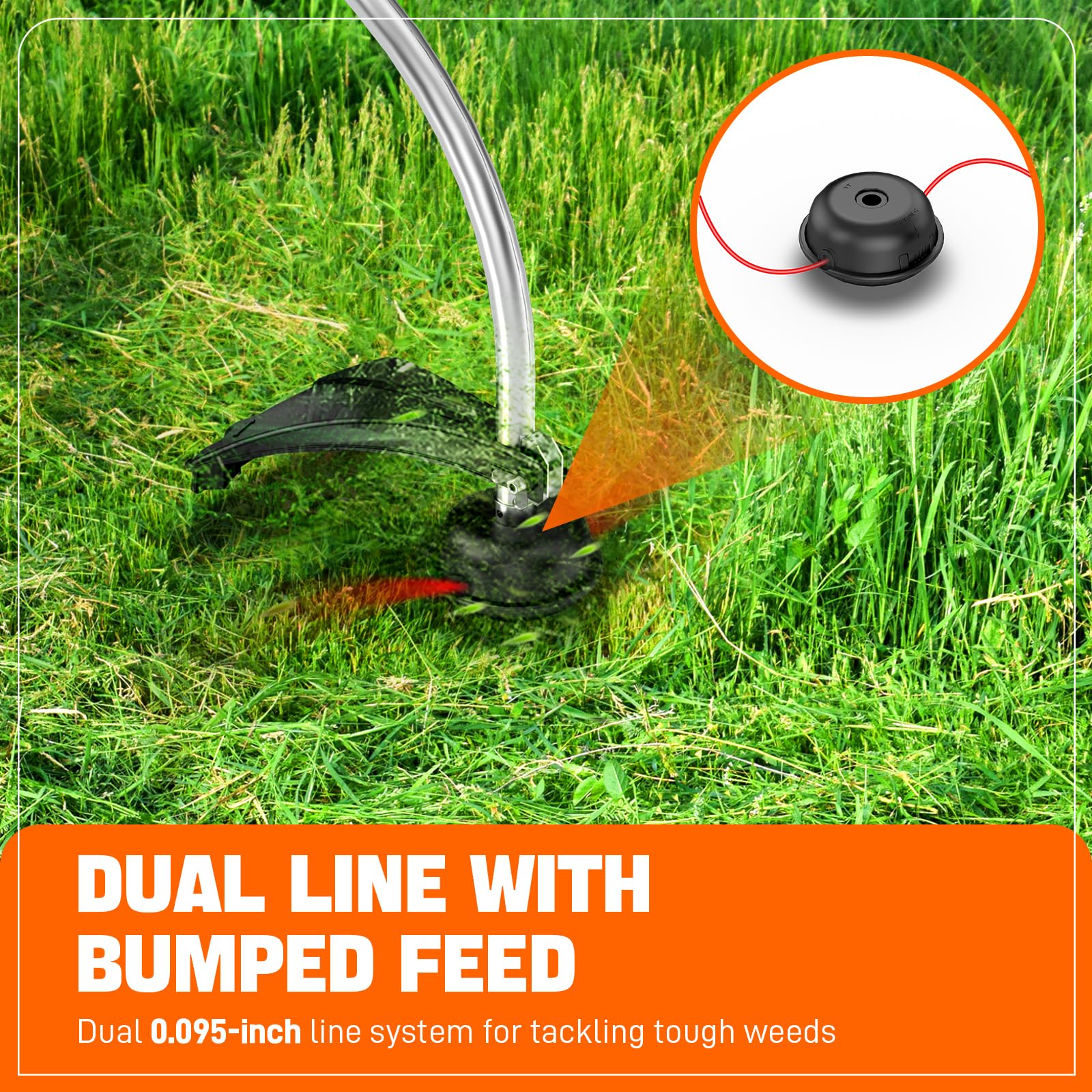 SENIX cutting head detail with dual bump-feed lines for reliable cutting performance