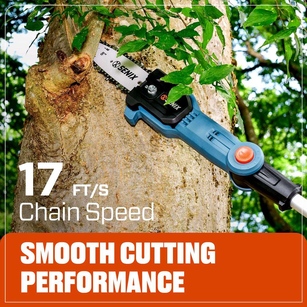SENIX chain and bar detail highlighting fast cutting performance