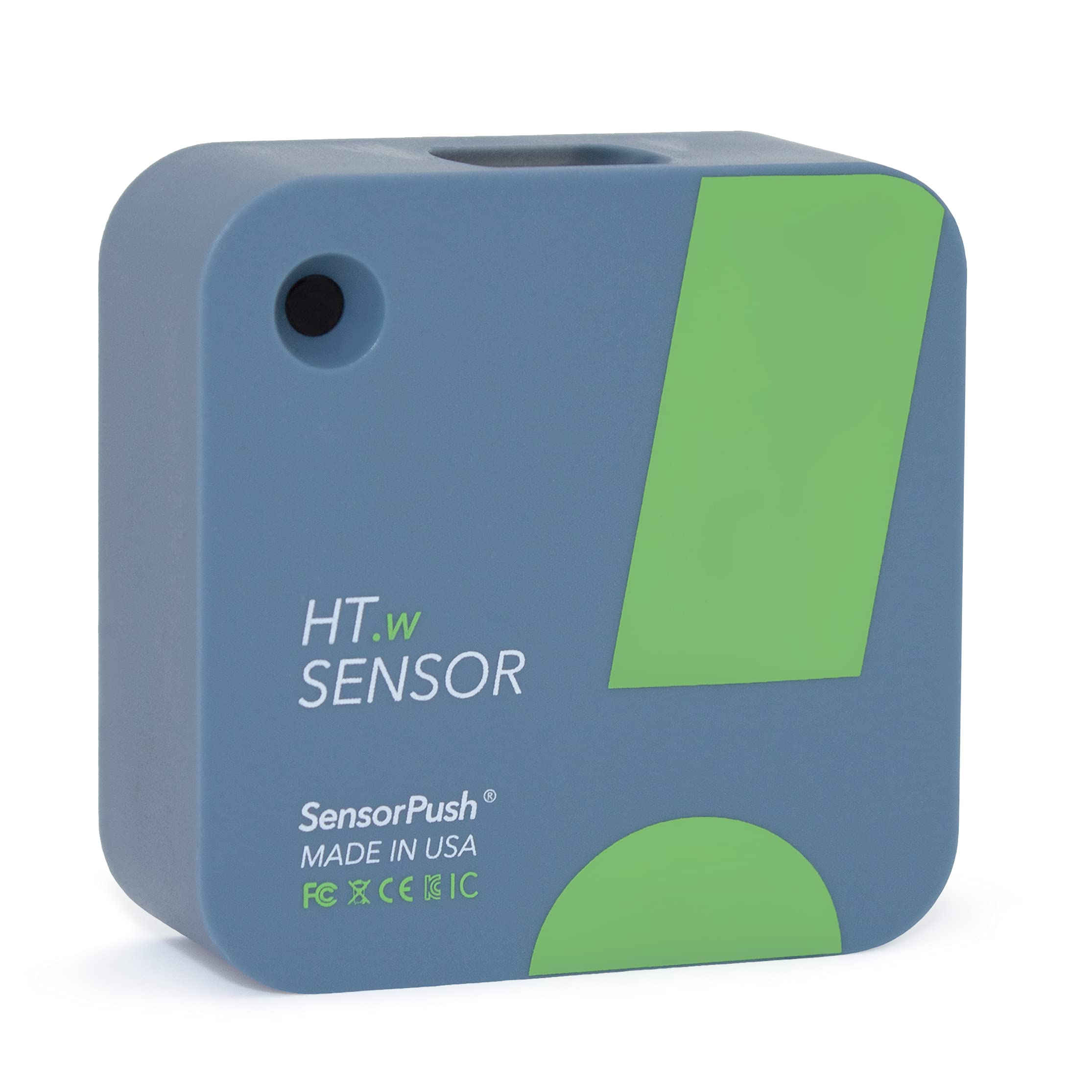 SensorPush HT.w front view showing compact Bluetooth sensor and button for easy placement