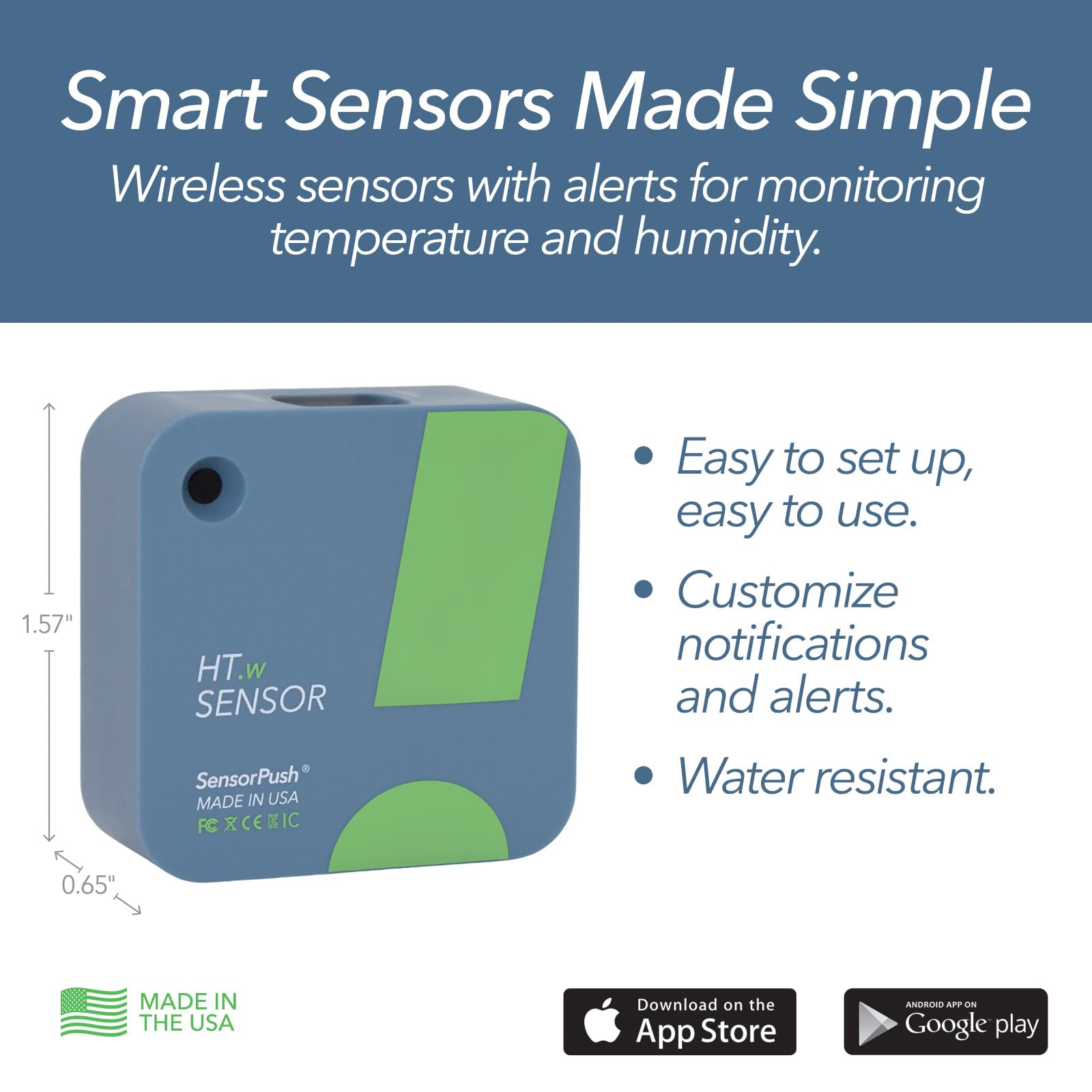 SensorPush HT.w side profile highlighting water-resistant housing for spill protection