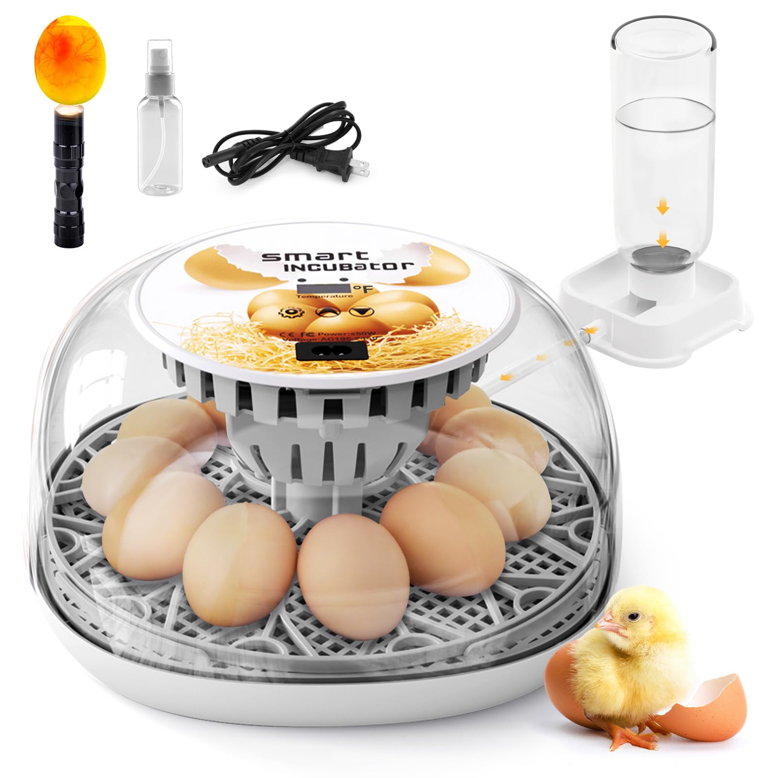 SENXINGYAN incubator front view showing compact design and clear lid for easy monitoring