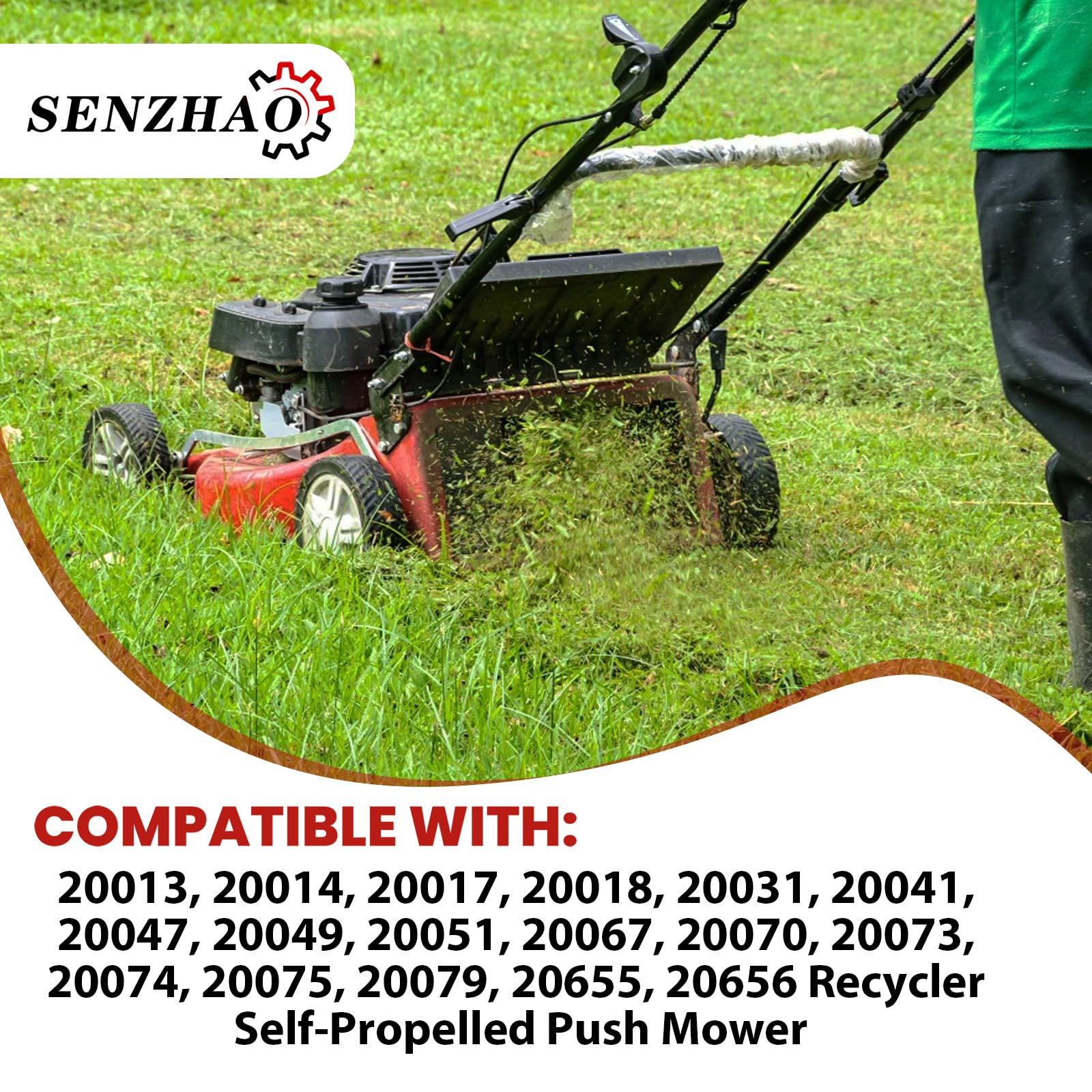 SENZHAO mower in yard using replacement wheels for stable uphill traction